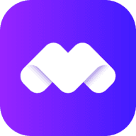 Minego browser logo, a white M ribbon on a purple-blue tile